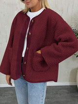 Contrast Button Up Sherpa Jacket with Pockets - Trendsi - Flyclothing LLC