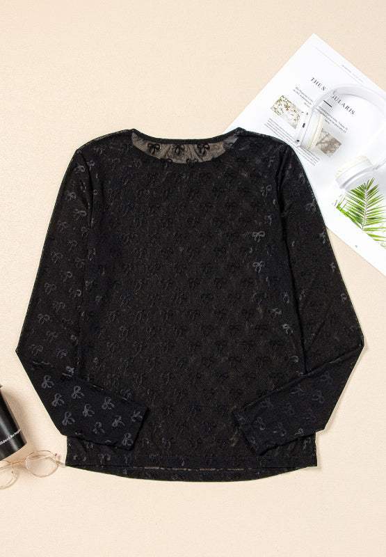 Bow Round Neck Long Sleeve Top - Trendsi - Flyclothing LLC