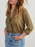 Collared Neck Button Down Denim Top - Trendsi