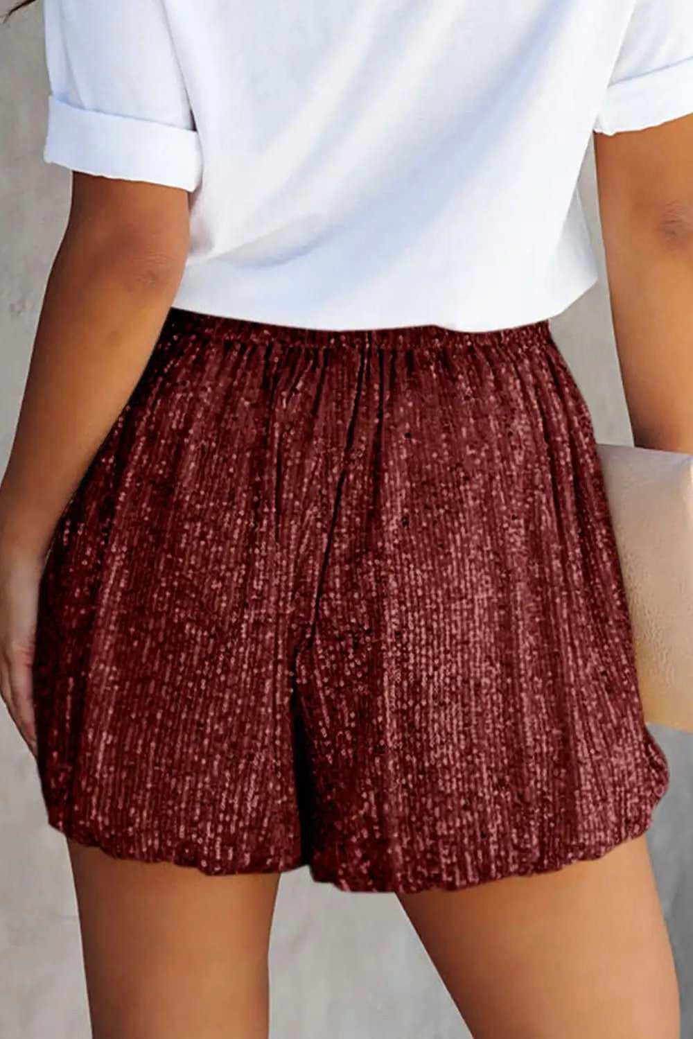 Sequin Elastic Waist Shorts - Trendsi - Flyclothing LLC