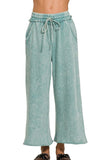 Zenana Washed French Terry Palazzo With Pockets - Trendsi