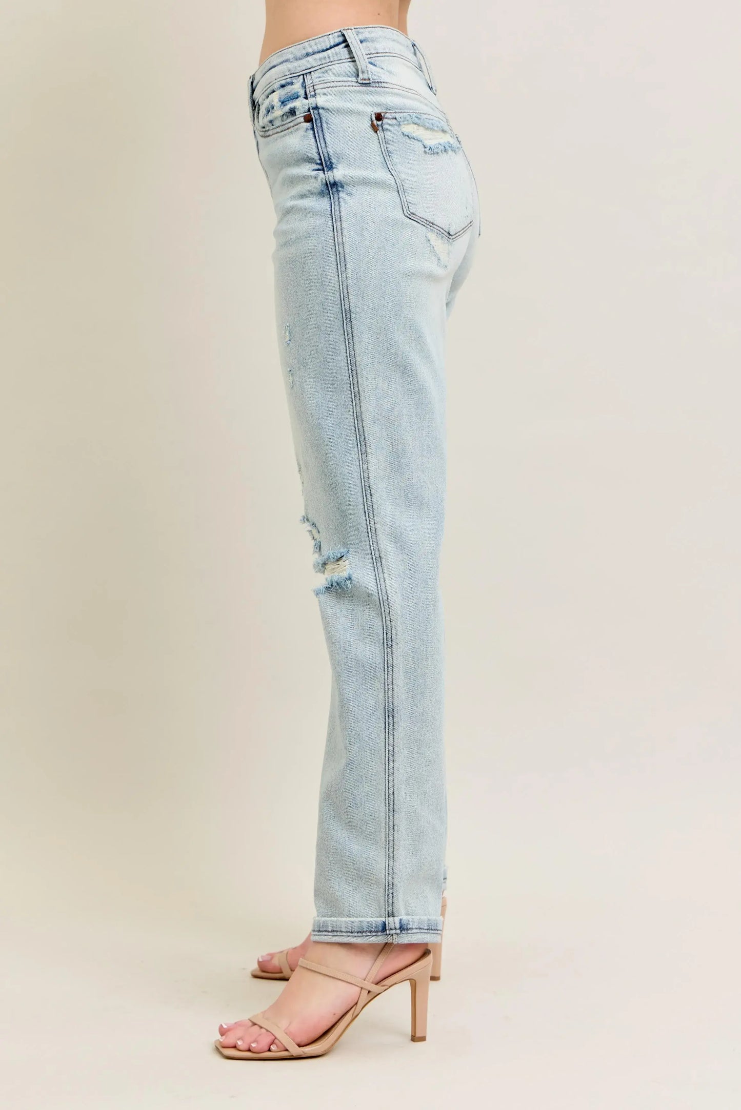 Judy Blue Full Size Mr Repair Stitch Detail Destroy Single Cuff Bf Jeans Plus Size - Trendsi - Flyclothing LLC