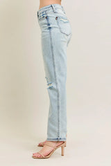 Judy Blue Full Size Mr Repair Stitch Detail Destroy Single Cuff Bf Jeans Plus Size - Trendsi - Flyclothing LLC