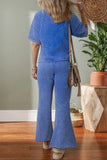 Acid Wash Star Patched Rolled Trim Top and Pants Set - Trendsi