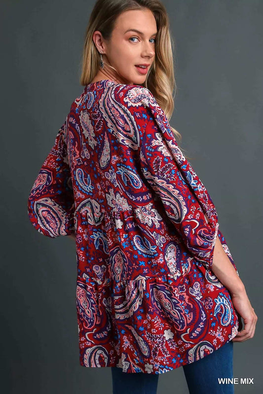 Umgee Mix Paisley Boho Tunic Blouse - Trendsi - Flyclothing LLC