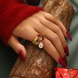 18K Gold-Plated Christmas Charm Ring - Trendsi - Flyclothing LLC