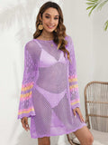 Openwork Contrast Long Sleeve Cover-Up - Trendsi - Flyclothing LLC