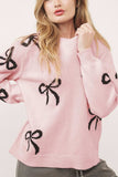 Bow Pattern Round Neck Loose Fit Sweater - Trendsi - Flyclothing LLC