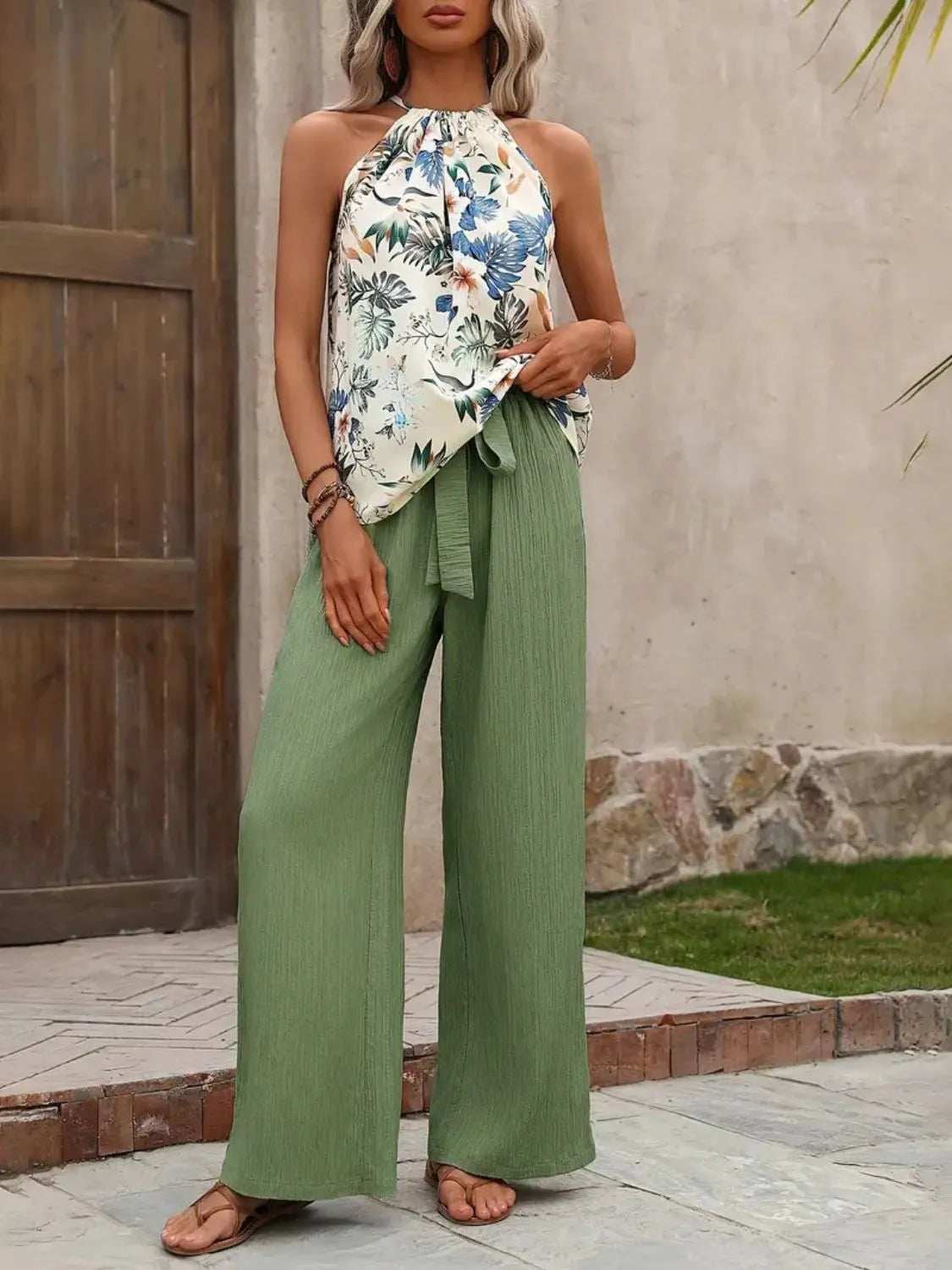Printed Tank Top and Wide Leg Pants Set - Trendsi - Flyclothing LLC