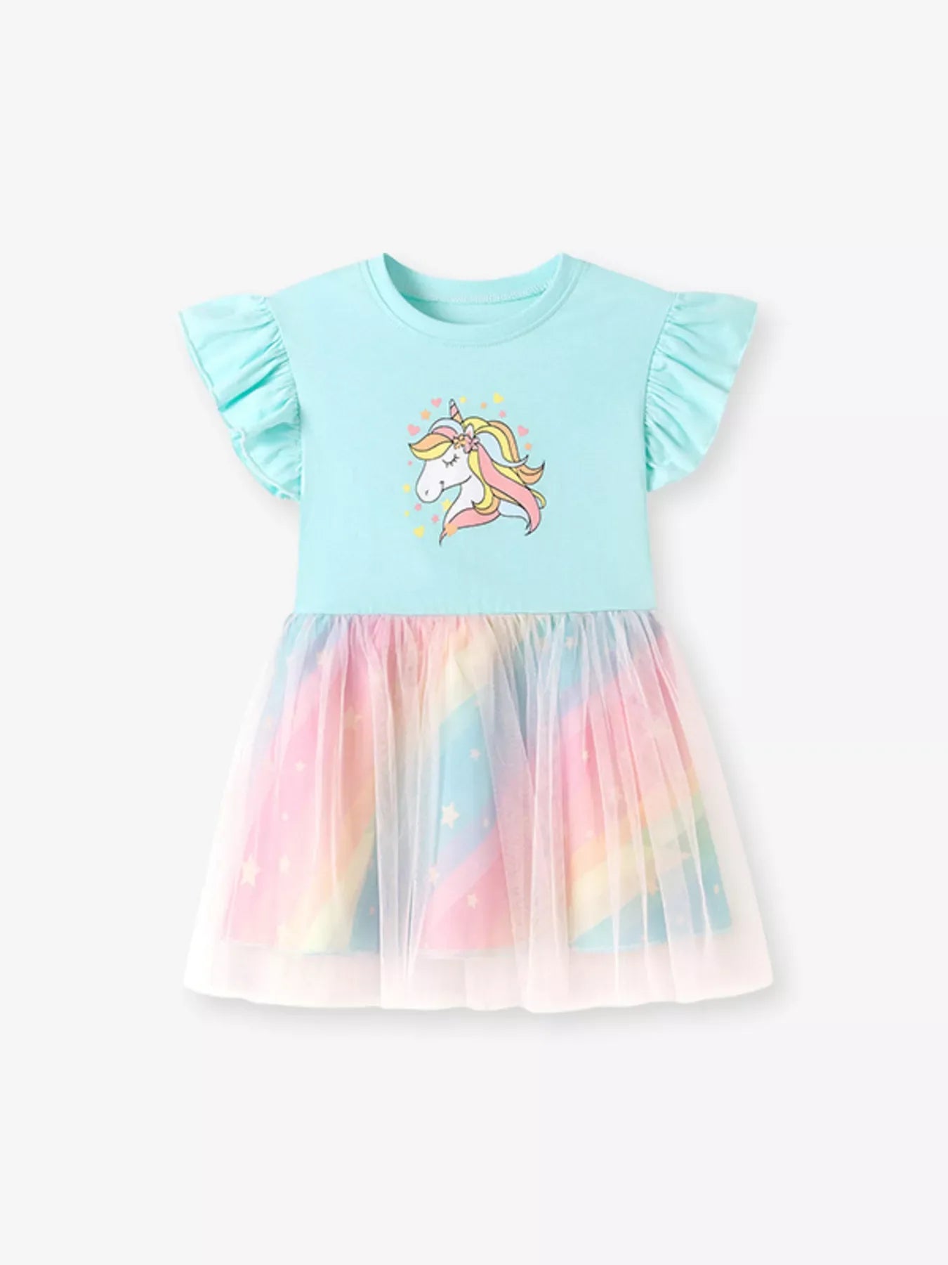 Children's Unicorn Graphic Rainbow Tulle Layered Dress - Trendsi - Flyclothing LLC