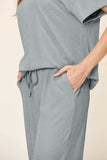 Double Take Full Size Texture Round Neck Short Sleeve T-Shirt and Wide Leg Pants - Trendsi - Flyclothing LLC