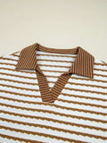 Stripe Collared Top and Drawstring Pant Set - Trendsi - Flyclothing LLC