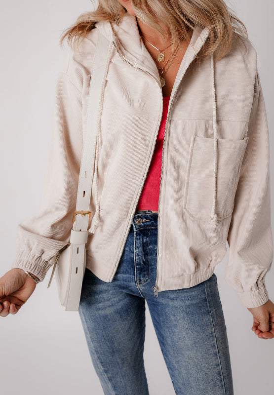 Pocketed Zip Up Long Sleeve Hooded Jacket - Trendsi - Flyclothing LLC