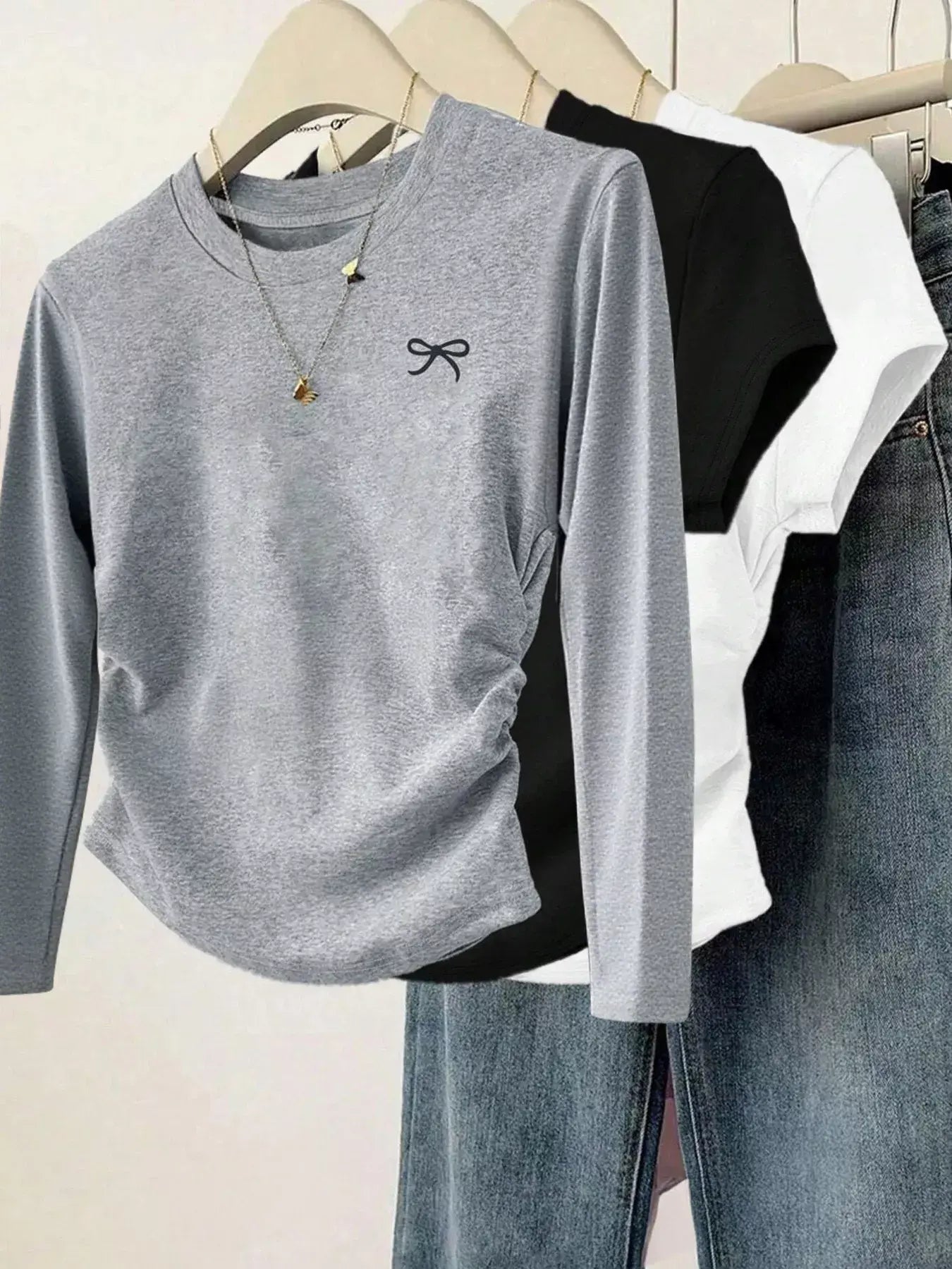 Bow Long Sleeve T-Shirt - Trendsi - Flyclothing LLC