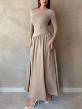Long Sleeve Ruched A-Line Maxi Dress - Trendsi - Flyclothing LLC