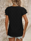 Eyelet Round Neck Double Layered Ruffled Short Sleeve Top - Trendsi - Flyclothing LLC