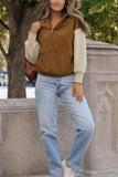 Contrast Half Zip Long Sleeve Hoodie - Trendsi