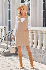 Lovelet Pocketed V-Neck Mini Sweater Overall Dress - Trendsi - Flyclothing LLC