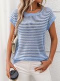 Openwork Round Neck Short Sleeve Knit Cover Up - Trendsi