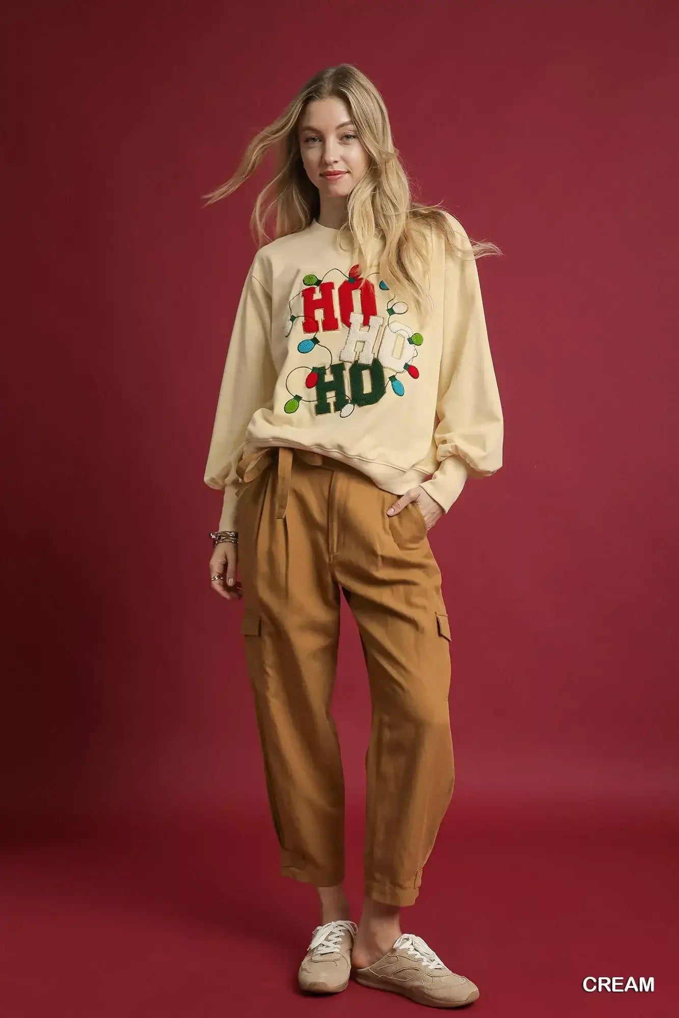 Umgee HO Applique French Terry Sweatshirt - Trendsi - Flyclothing LLC