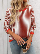Mandy Striped Round Neck Long Sleeve Sweater - Trendsi - Flyclothing LLC