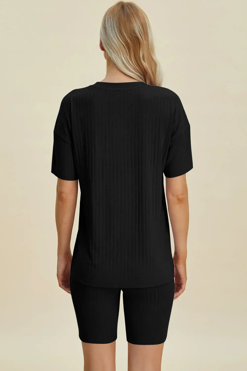 Basic Bae Full Size Ribbed V-Neck Short Sleeve Top and Shorts Set - ShopBasicbae - Flyclothing LLC