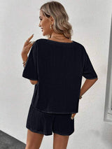 V-Neck Half Sleeve Top and Shorts Set - Trendsi - Flyclothing LLC