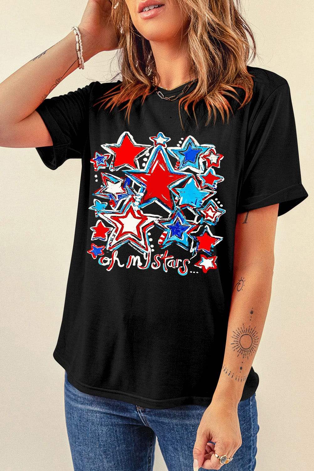 Graphic Round Neck Short Sleeve T-Shirt - Trendsi - Flyclothing LLC