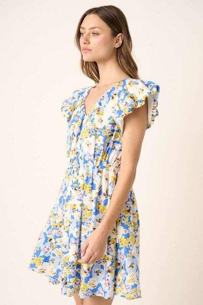 Mittoshop Floral V-Neck Cap Sleeve Mini Dress - Trendsi - Flyclothing LLC