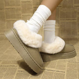 Fuzzy Trim Platform Boots - Trendsi - Flyclothing LLC