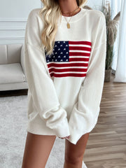 Devine US Flag Round Neck Long Sleeve Knit Top - Trendsi
