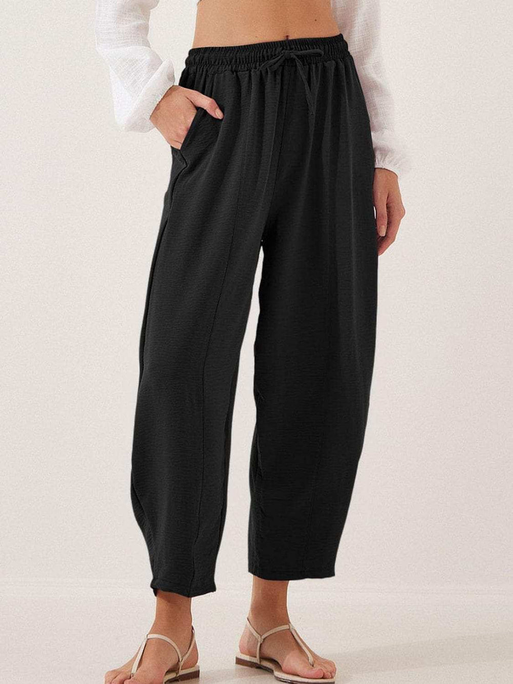 Full Size Drawstring Cropped Jogger Pants Plus Size - Trendsi - Flyclothing LLC