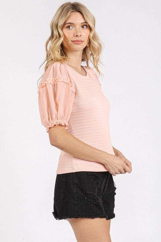 Mittoshop Frill Round Neck Half Sleeve Blouse - Trendsi - Flyclothing LLC