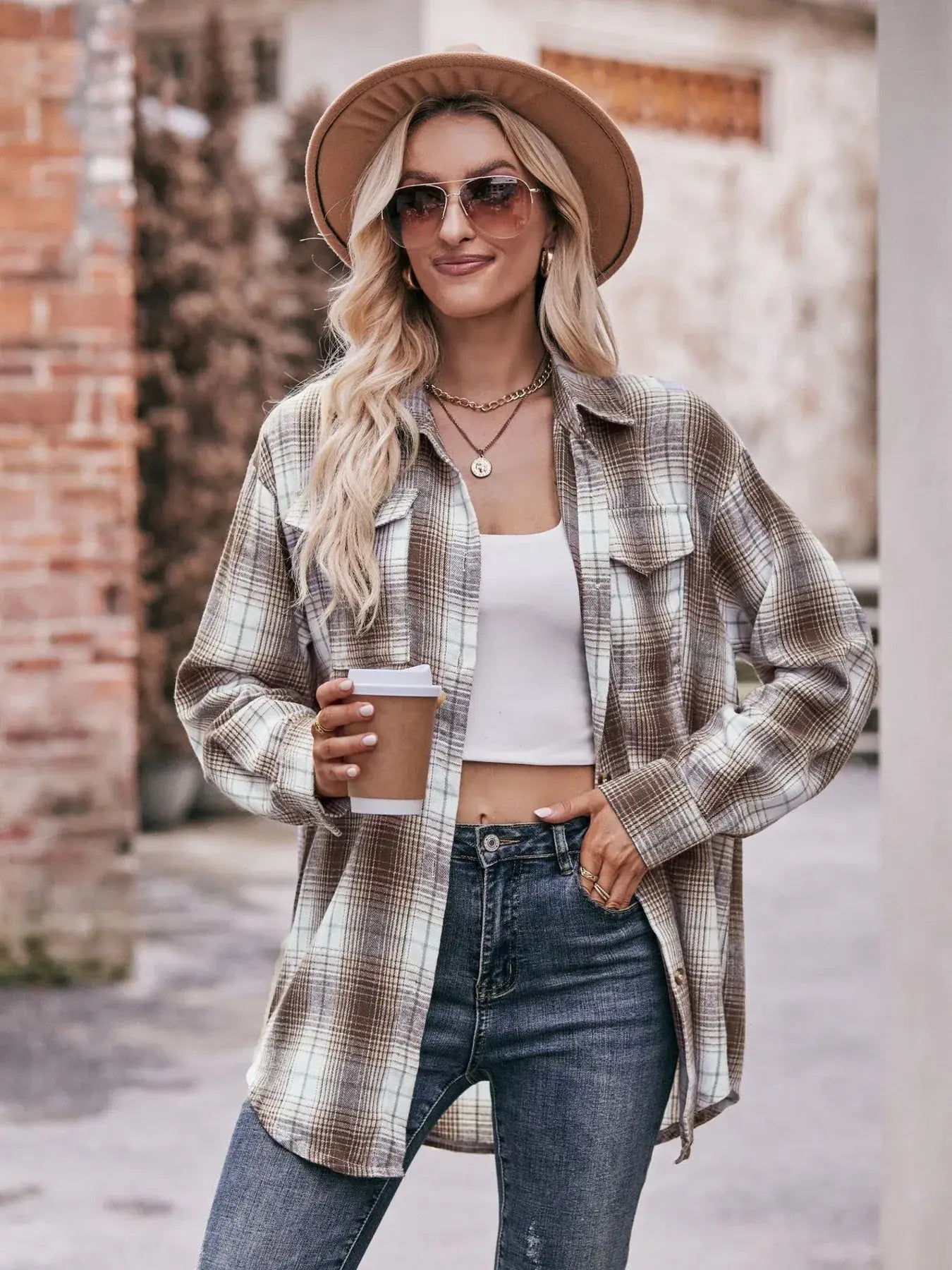 Plaid Button-Down Long Sleeve Shirt - Trendsi - Flyclothing LLC