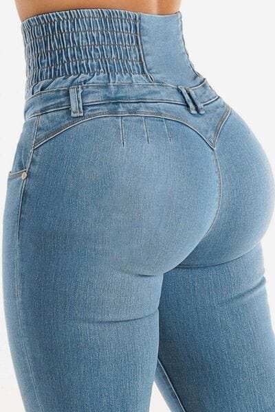 High Waist Buttoned Skinny Hip Lifting Jeans - Trendsi - Flyclothing LLC