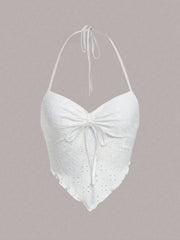 Eyelet Halter Neck Cami - Trendsi
