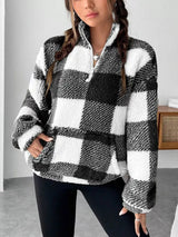 Full Size Plaid Sherpa Long Sleeve Sweatshirt Plus Size - Trendsi - Flyclothing LLC