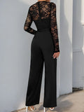 Perfee Lace Round Neck Long Sleeve Jumpsuit - Trendsi