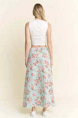 Jade By Jane Full Size Floral Print Front Slit Denim Maxi Skirt Plus Size - Trendsi - Flyclothing LLC