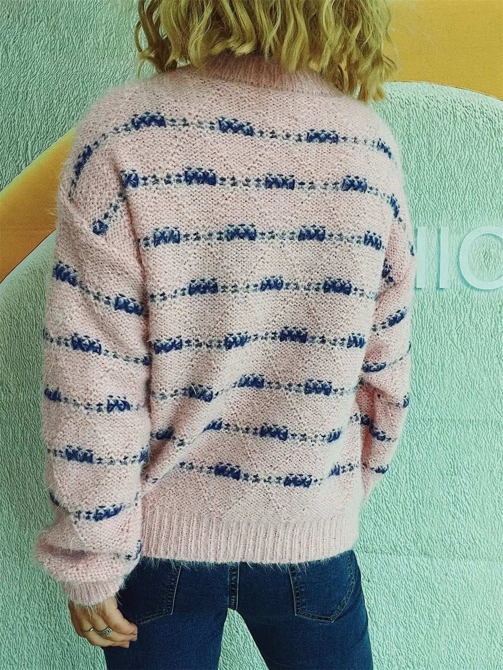 Striped Round Neck Long Sleeve Sweater - Trendsi - Flyclothing LLC