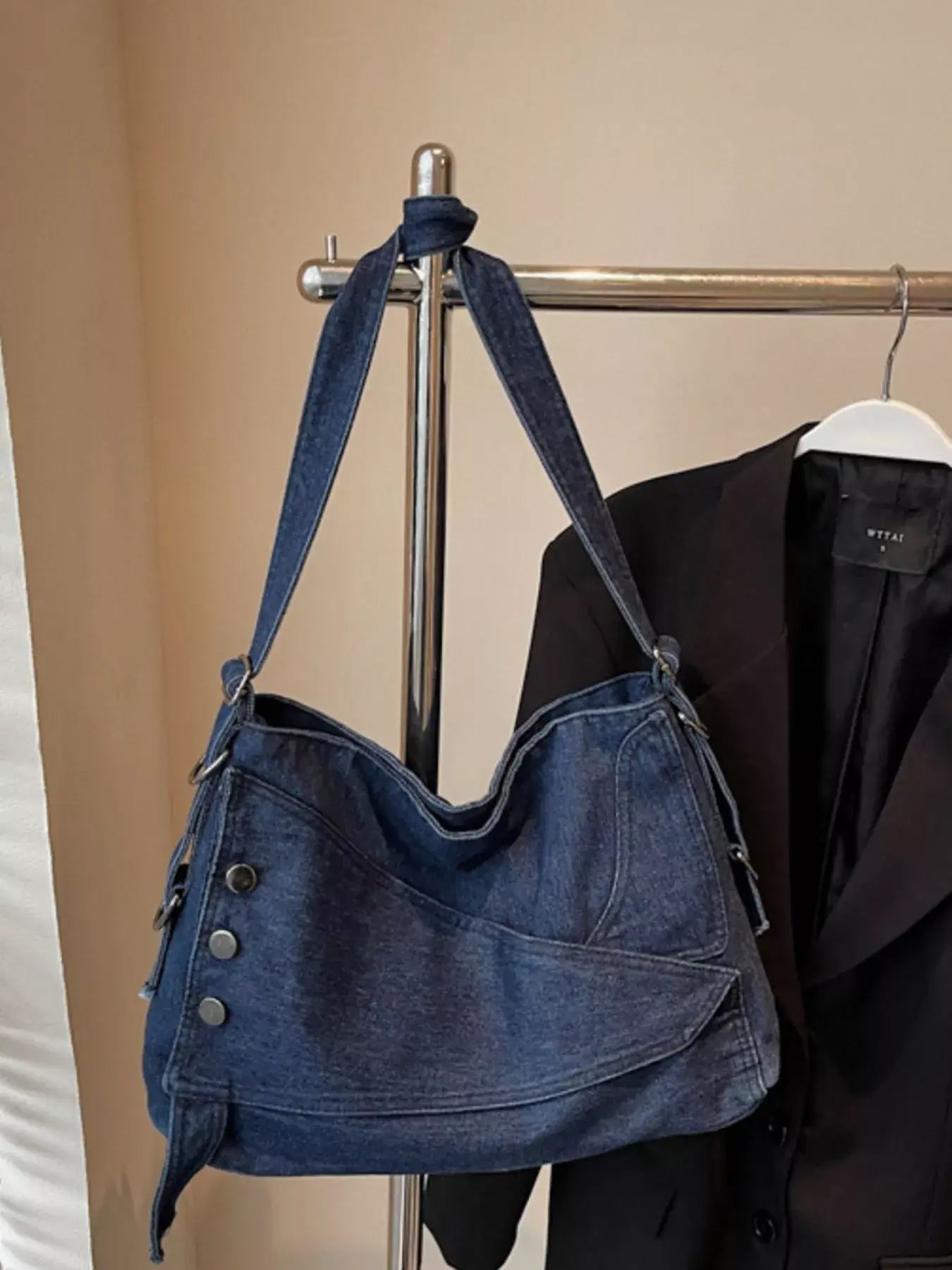 Casual Denim Crossbody Bag with Button Detail - Trendsi - Flyclothing LLC
