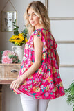 Heimish Full Size Floral Ruffle Sleeve Tiered Blouse - Trendsi