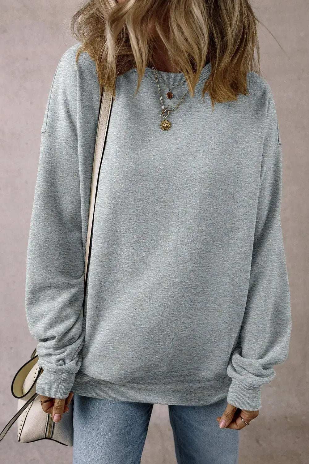 Round Neck Long Sleeve Sweatshirt - Trendsi - Flyclothing LLC
