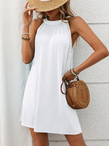 Textured Grecian Neck Mini Dress - Trendsi - Flyclothing LLC