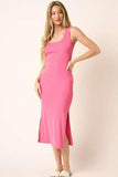 Mittoshop Side Slit Wide Strap Midi Tank Dress - Trendsi