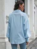Button Up Dropped Shoulder Lantern Sleeve Shirt - Trendsi