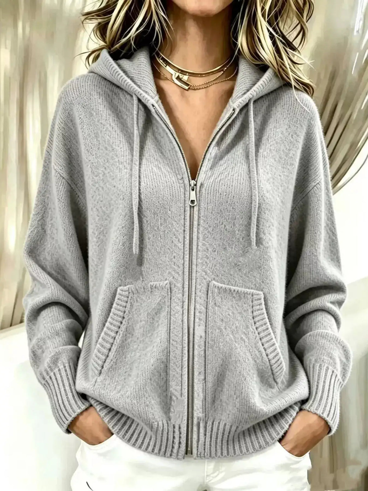 Zip-Up Hooded Knit Cardigan - Trendsi - Flyclothing LLC
