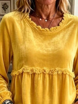 Fringed Hem Long Sleeve T-Shirt - Trendsi - Flyclothing LLC