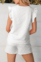 Bow Texture Round Neck Top and Shorts Set - Trendsi - Flyclothing LLC