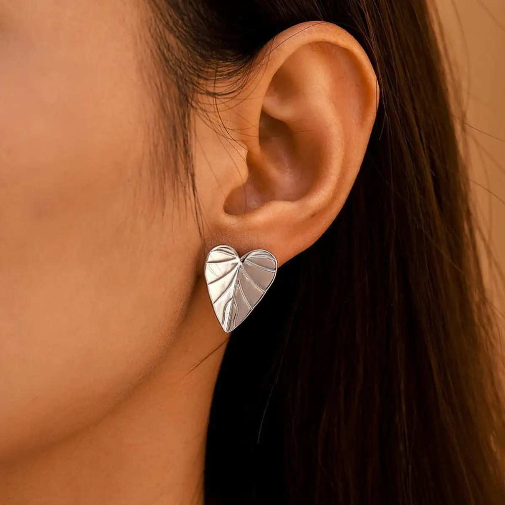 Stainless Steel Heart Leaf Stud Earring - Trendsi - Flyclothing LLC